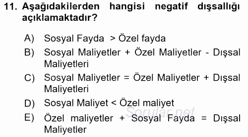 Doğal Kaynaklar ve Çevre Ekonomisi 2015 - 2016 Ara Sınavı 11.Soru