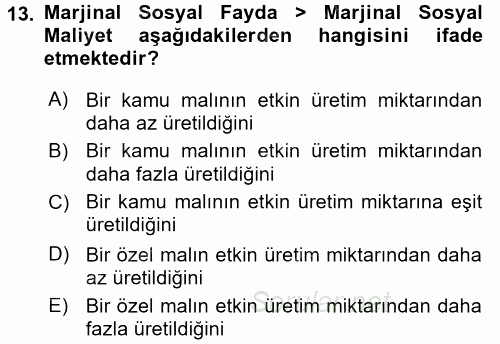 Doğal Kaynaklar ve Çevre Ekonomisi 2015 - 2016 Ara Sınavı 13.Soru