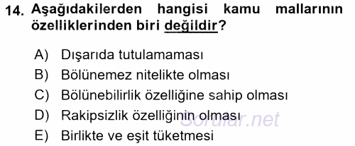 Doğal Kaynaklar ve Çevre Ekonomisi 2015 - 2016 Ara Sınavı 14.Soru