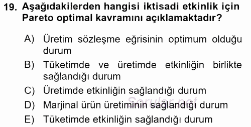 Doğal Kaynaklar ve Çevre Ekonomisi 2015 - 2016 Ara Sınavı 19.Soru