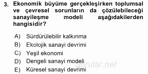 Doğal Kaynaklar ve Çevre Ekonomisi 2015 - 2016 Ara Sınavı 3.Soru