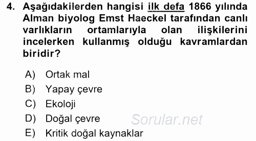 Doğal Kaynaklar ve Çevre Ekonomisi 2015 - 2016 Ara Sınavı 4.Soru