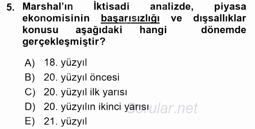 Doğal Kaynaklar ve Çevre Ekonomisi 2015 - 2016 Ara Sınavı 5.Soru