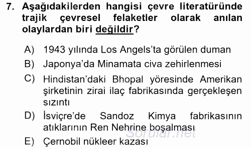 Doğal Kaynaklar ve Çevre Ekonomisi 2015 - 2016 Ara Sınavı 7.Soru