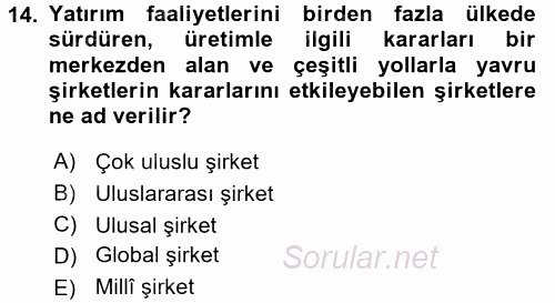 Uluslararası Kamu Maliyesi 2017 - 2018 3 Ders Sınavı 14.Soru