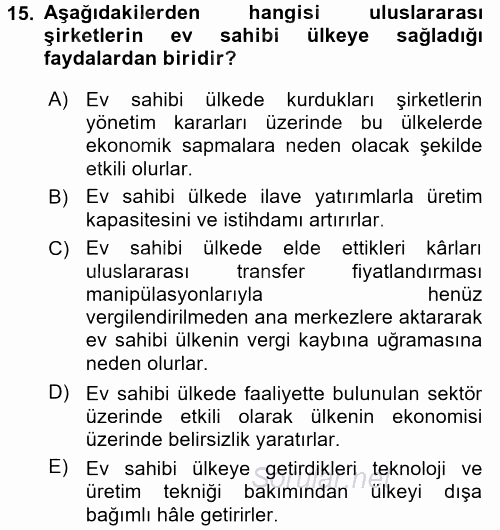 Uluslararası Kamu Maliyesi 2017 - 2018 3 Ders Sınavı 15.Soru