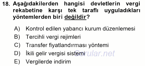 Uluslararası Kamu Maliyesi 2017 - 2018 3 Ders Sınavı 18.Soru
