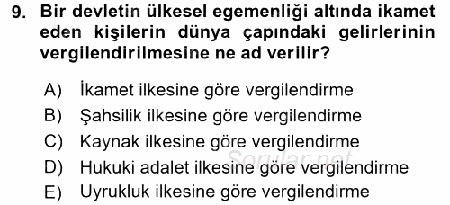 Uluslararası Kamu Maliyesi 2017 - 2018 3 Ders Sınavı 9.Soru