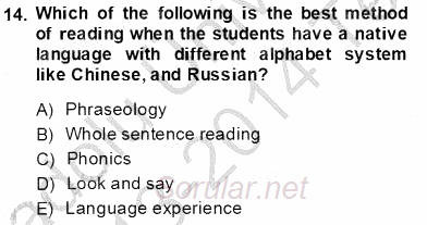 Çocuklara Yabancı Dil Öğretimi 1 2013 - 2014 Tek Ders Sınavı 14.Soru