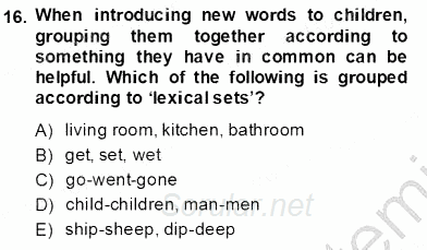 Çocuklara Yabancı Dil Öğretimi 1 2013 - 2014 Tek Ders Sınavı 16.Soru