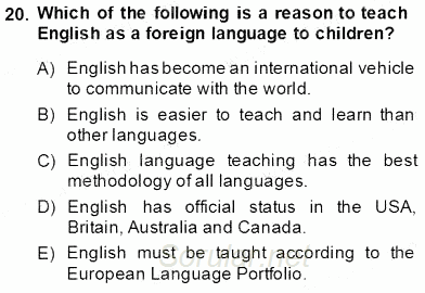 Çocuklara Yabancı Dil Öğretimi 1 2013 - 2014 Tek Ders Sınavı 20.Soru
