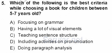 Çocuklara Yabancı Dil Öğretimi 1 2013 - 2014 Tek Ders Sınavı 5.Soru