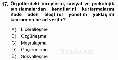 Örgüt Kuramı 2017 - 2018 Dönem Sonu Sınavı 17.Soru