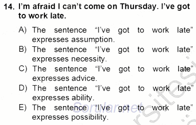 Bağlamsal Dilbilgisi 2 2012 - 2013 Dönem Sonu Sınavı 14.Soru