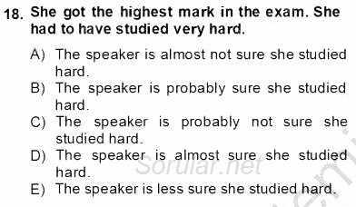 Bağlamsal Dilbilgisi 2 2012 - 2013 Dönem Sonu Sınavı 18.Soru