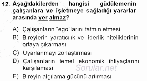 Yönetim ve Organizasyon 2013 - 2014 Dönem Sonu Sınavı 12.Soru