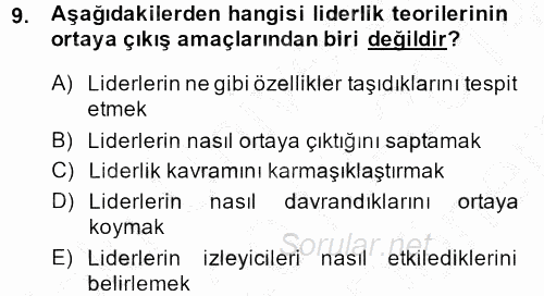 Yönetim ve Organizasyon 2013 - 2014 Dönem Sonu Sınavı 9.Soru