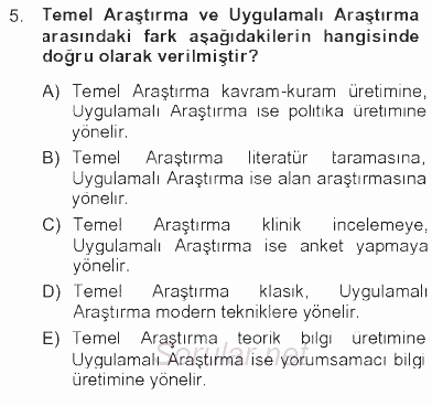 Türkiye´de Sosyoloji 2012 - 2013 Tek Ders Sınavı 5.Soru