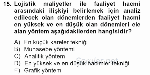 Lojistik Maliyetleri ve Raporlama 2 2012 - 2013 Dönem Sonu Sınavı 15.Soru