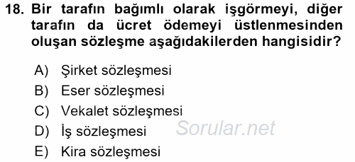 Ev Endüstrisi 2017 - 2018 3 Ders Sınavı 18.Soru