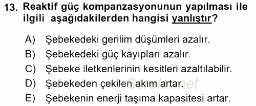 Elektrik Enerjisi İletimi ve Dağıtımı 2015 - 2016 Dönem Sonu Sınavı 13.Soru