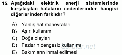 Elektrik Enerjisi İletimi ve Dağıtımı 2015 - 2016 Dönem Sonu Sınavı 15.Soru