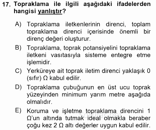 Elektrik Enerjisi İletimi ve Dağıtımı 2015 - 2016 Dönem Sonu Sınavı 17.Soru