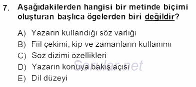 Yeni Türk Edebiyatına Giriş 2 2014 - 2015 Dönem Sonu Sınavı 7.Soru