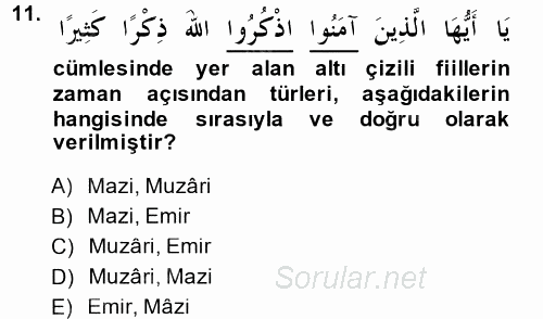 Arapça 1 2014 - 2015 Dönem Sonu Sınavı 11.Soru