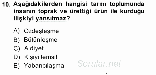 Çalışma Sosyolojisi 2014 - 2015 Tek Ders Sınavı 10.Soru