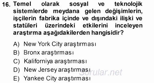 Çalışma Sosyolojisi 2014 - 2015 Tek Ders Sınavı 16.Soru