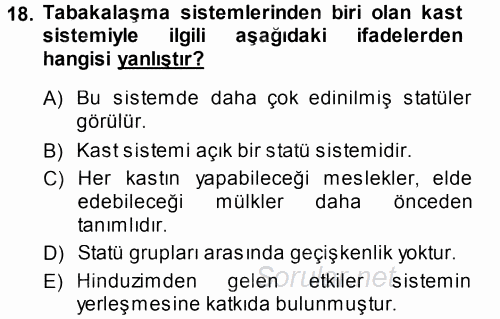 Çalışma Sosyolojisi 2014 - 2015 Tek Ders Sınavı 18.Soru