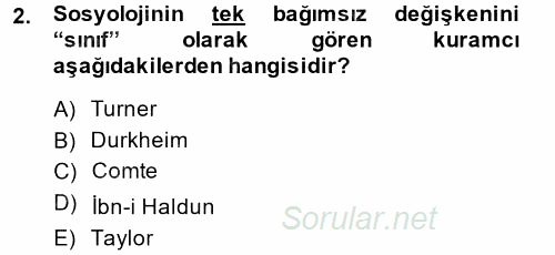 Çalışma Sosyolojisi 2014 - 2015 Tek Ders Sınavı 2.Soru