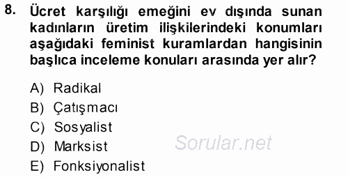Çalışma Sosyolojisi 2014 - 2015 Tek Ders Sınavı 8.Soru