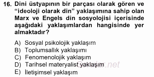 Sosyolojiye Giriş 2012 - 2013 Dönem Sonu Sınavı 16.Soru