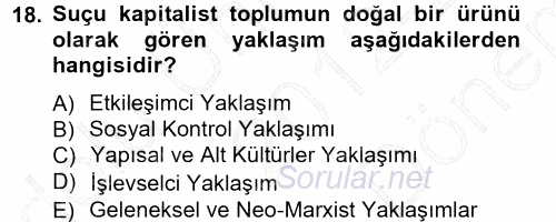 Sosyolojiye Giriş 2012 - 2013 Dönem Sonu Sınavı 18.Soru