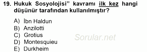 Sosyolojiye Giriş 2012 - 2013 Dönem Sonu Sınavı 19.Soru