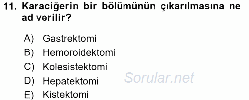 Tıbbi Terminoloji 2017 - 2018 3 Ders Sınavı 11.Soru