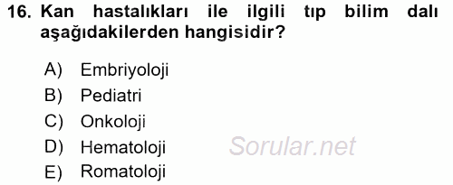Tıbbi Terminoloji 2017 - 2018 3 Ders Sınavı 16.Soru