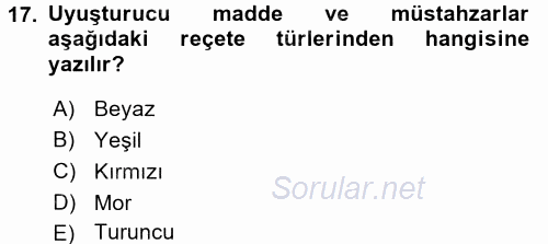 Tıbbi Terminoloji 2017 - 2018 3 Ders Sınavı 17.Soru