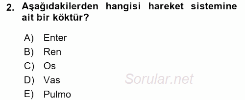 Tıbbi Terminoloji 2017 - 2018 3 Ders Sınavı 2.Soru