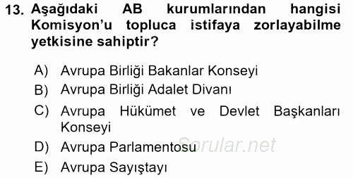 Avrupa Birliği 2016 - 2017 Ara Sınavı 13.Soru