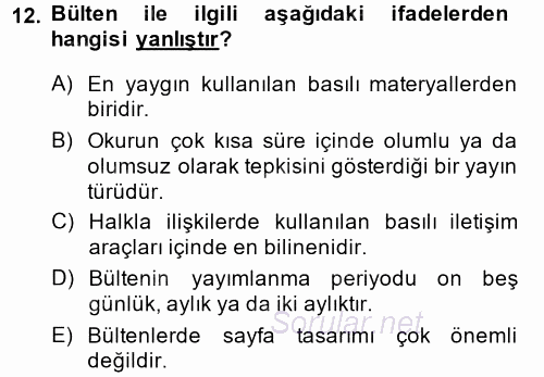 İletişim Ortamları Tasarımı 2014 - 2015 Tek Ders Sınavı 12.Soru