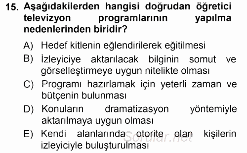 İletişim Ortamları Tasarımı 2014 - 2015 Tek Ders Sınavı 15.Soru
