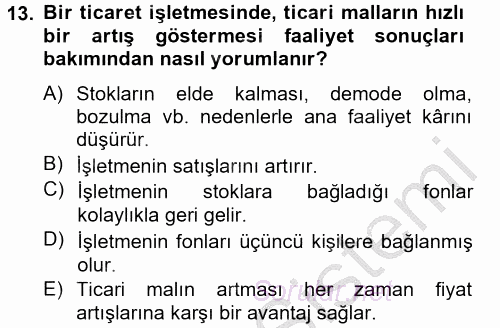 Mali Analiz 2012 - 2013 Ara Sınavı 13.Soru