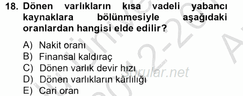 Mali Analiz 2012 - 2013 Ara Sınavı 18.Soru