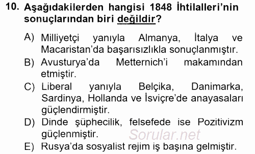 Siyasi Tarih 1 2012 - 2013 Dönem Sonu Sınavı 10.Soru