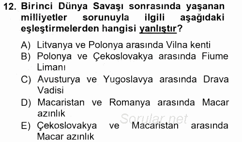 Siyasi Tarih 1 2012 - 2013 Dönem Sonu Sınavı 12.Soru