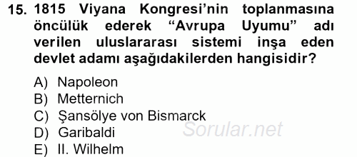 Siyasi Tarih 1 2012 - 2013 Dönem Sonu Sınavı 15.Soru