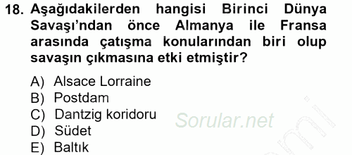 Siyasi Tarih 1 2012 - 2013 Dönem Sonu Sınavı 18.Soru